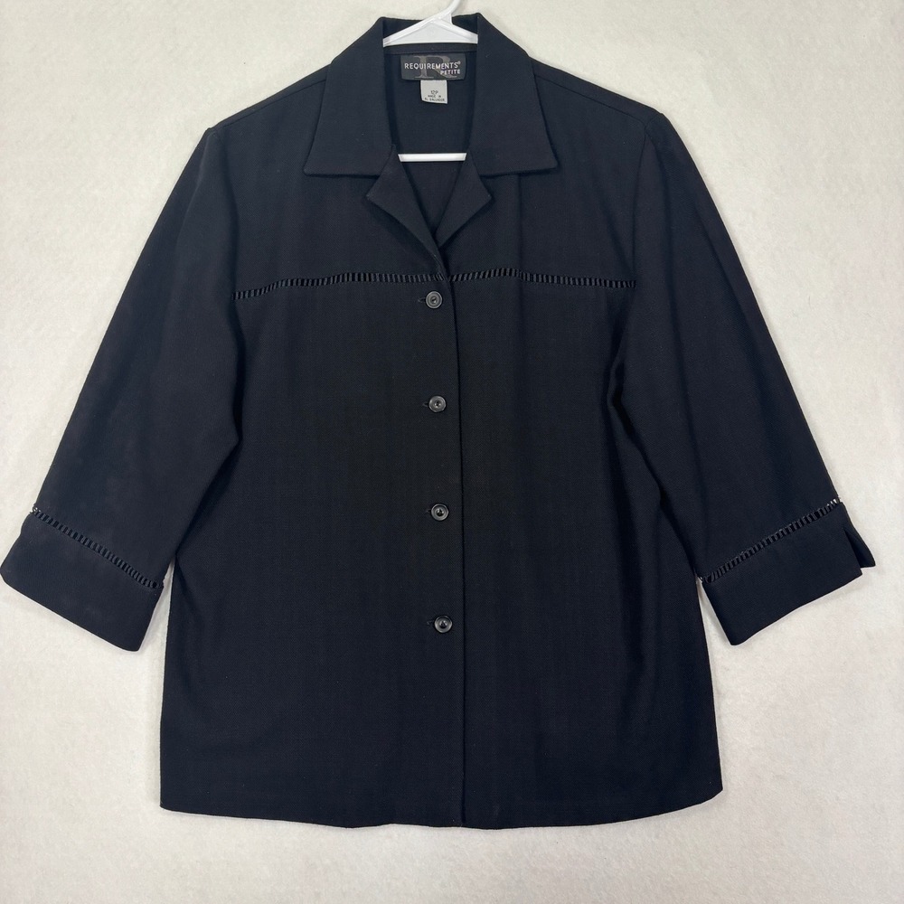 Requirements Petite 12P Button Front Blouse 3/4 Sleeve Workwear Office Top